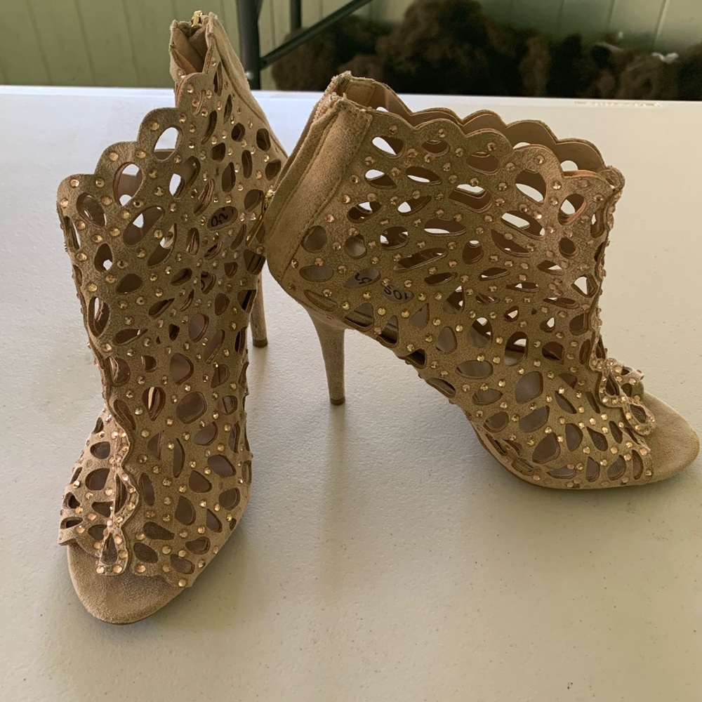 Nude Cage Heel with Rhinestones